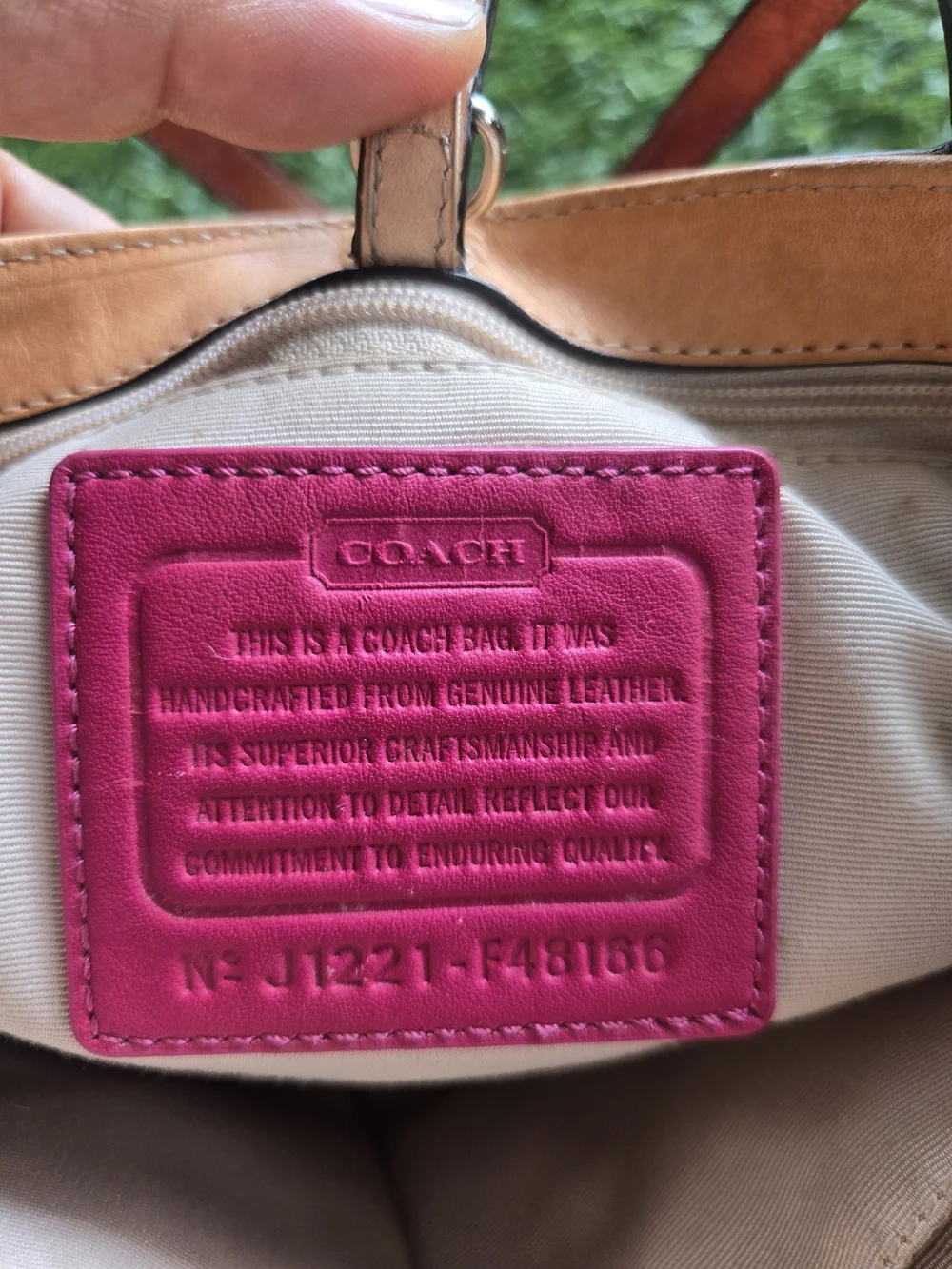 COACH Glossy Red Patent Mini Tote with Tan Trim